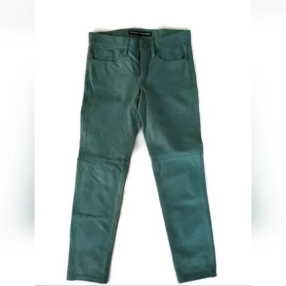 Ralph Lauren Black Label Women's Pants Turquoise Distressed Leather Size 2 XS